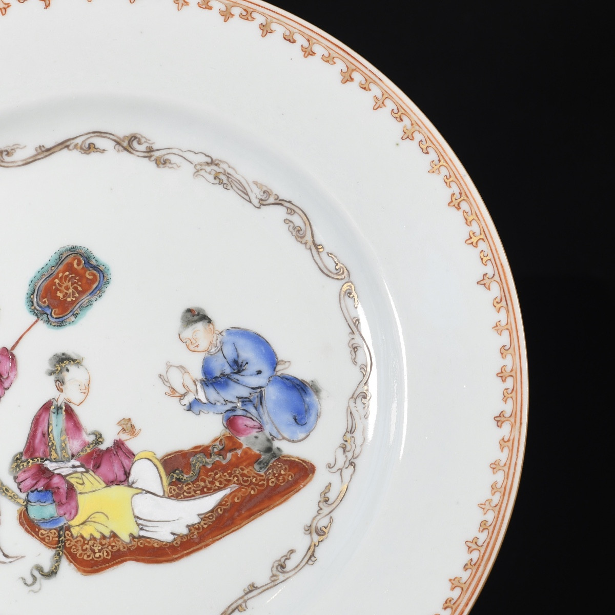 Assiette Famille Rose à décor d'une scène de thé - Chine XVIIIe Période Qianlong-photo-3