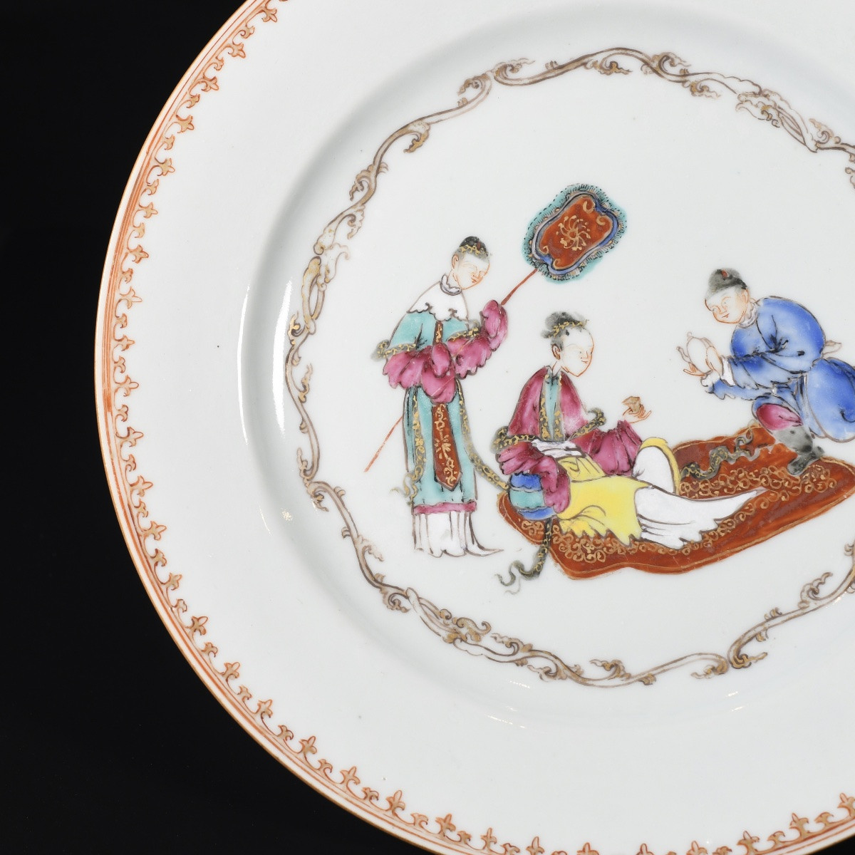 Assiette Famille Rose à décor d'une scène de thé - Chine XVIIIe Période Qianlong-photo-2