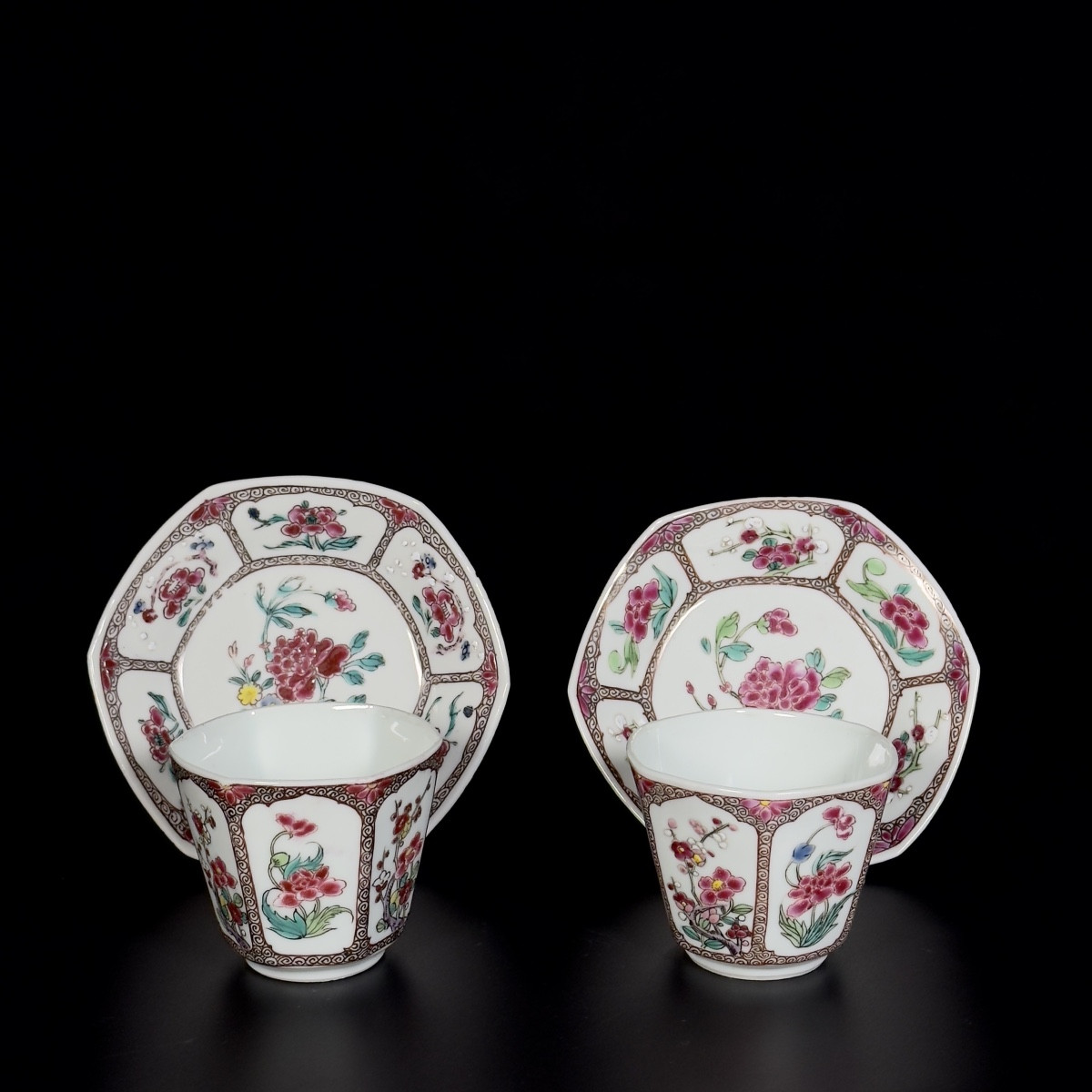 A Set Of Famille Rose Cups And Saucers - China 18th Yongzheng Period