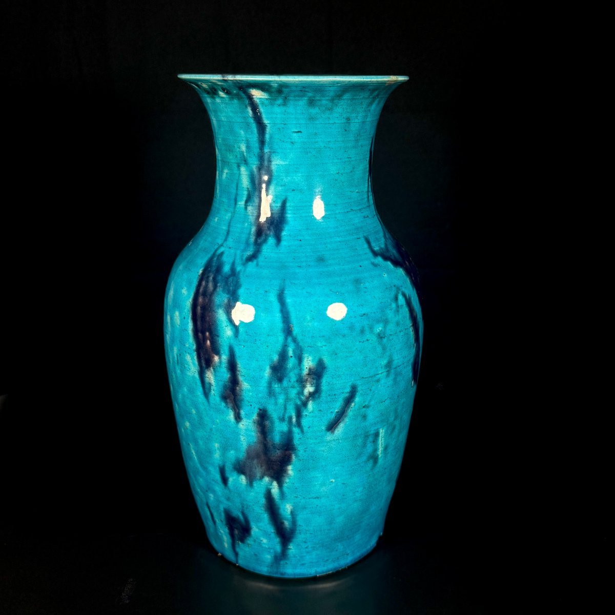 Vase balustre à glaçure turquoise et aubergine - Chine Début du XVIIIème-photo-4