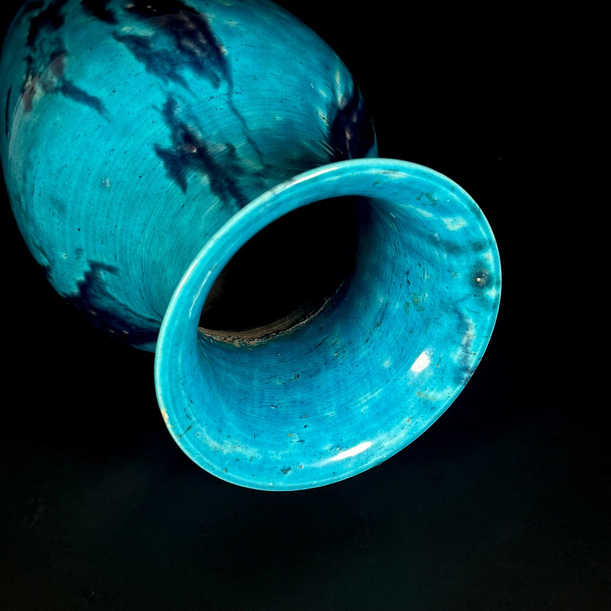Vase balustre à glaçure turquoise et aubergine - Chine Début du XVIIIème-photo-1