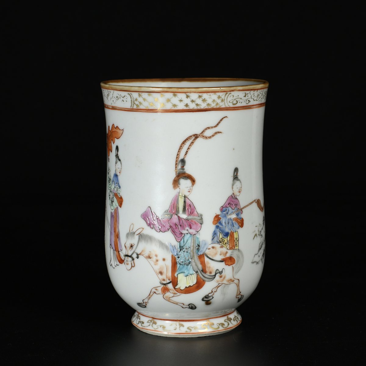 A Large Famille Rose Equestrian Tankard - China, 18th Yongzheng Period