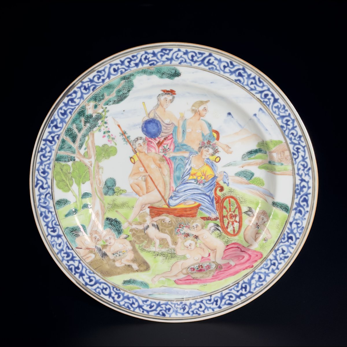 "famille Rose" Plate With "earth" Design - China, 18th Century, Qianlong Period