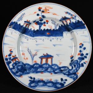 "walled-city" Plate With Blue, Red And Gold Decor - China 18th Kangxi Period