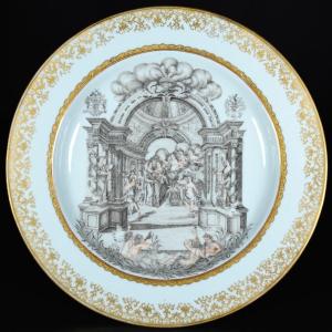 Assiette à Décor En Grisaille et Or Dit "Marriage Plate" - Chine XVIIIe Période Qianlong