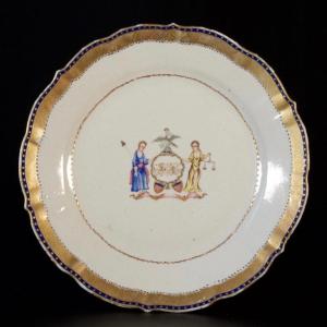 Assiette En Porcelaine Aux Armes De l'état De New York - Chine XVIIIe Période Qianlong