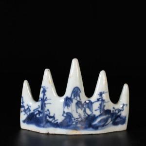 Porcelain Brush Rest Decorated With Lake Landscapes - China Late 19th Century