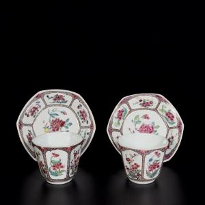 A Set Of Famille Rose Cups And Saucers - China 18th Yongzheng Period