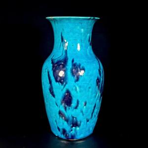Vase balustre à glaçure turquoise et aubergine - Chine Début du XVIIIème