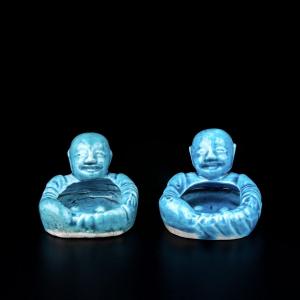 Paire de rince-pinceaux turquoise - Chine XVIIIe Période Kangxi