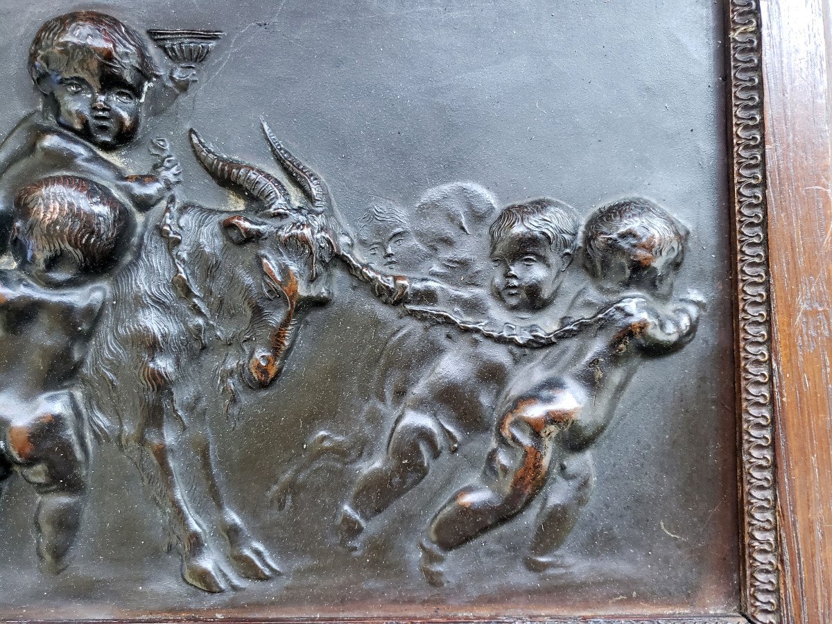 Clodion (1738-1814) After Bas Relief Plate Eight Puttis Playing With A Goat-photo-3