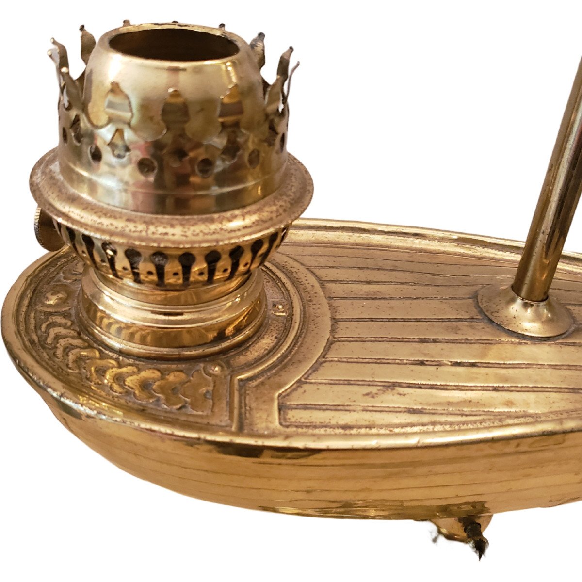 Rare Table Lamp Decor Marine Boat In Bronze And Brass XIXth-photo-1