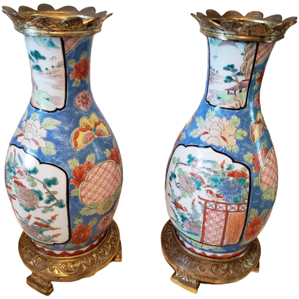 Paire De Vases Porcelaine Chine Canton XIXem Monture Bronze Doré -photo-3