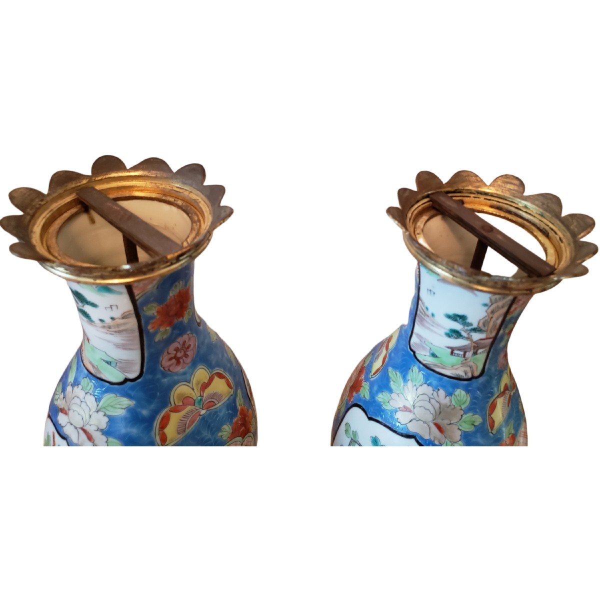 Paire De Vases Porcelaine Chine Canton XIXem Monture Bronze Doré -photo-2