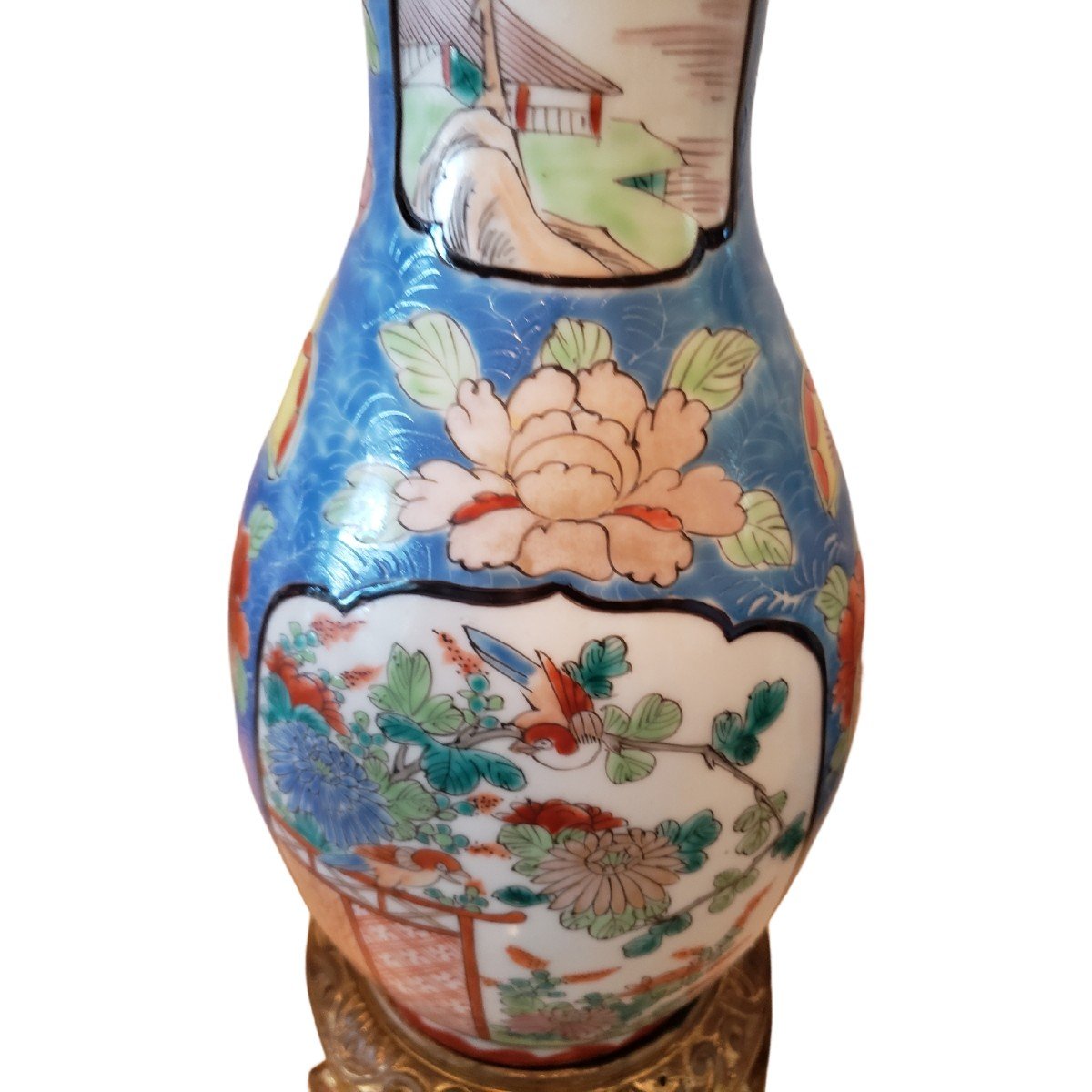 Paire De Vases Porcelaine Chine Canton XIXem Monture Bronze Doré -photo-4