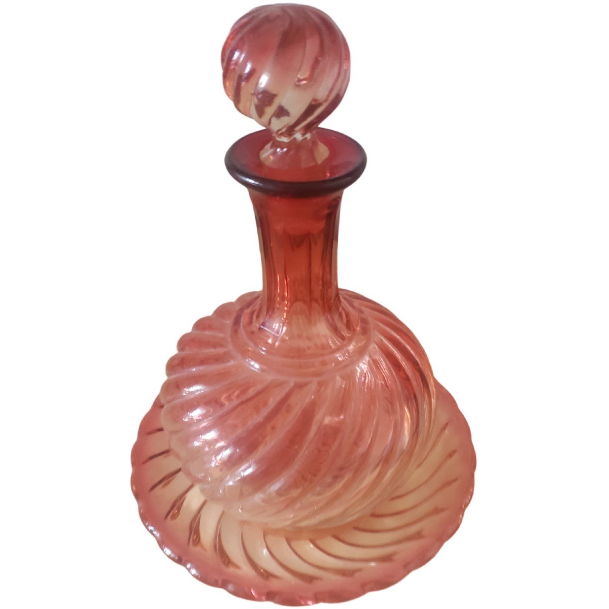 Baccarat Twisted Ribbed Rose Tinted Crystal Toilet Trim-photo-2