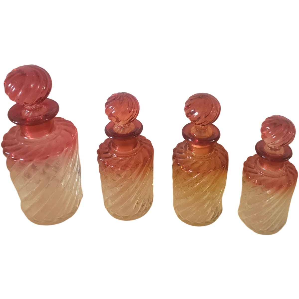 Baccarat Twisted Ribbed Rose Tinted Crystal Toilet Trim-photo-5
