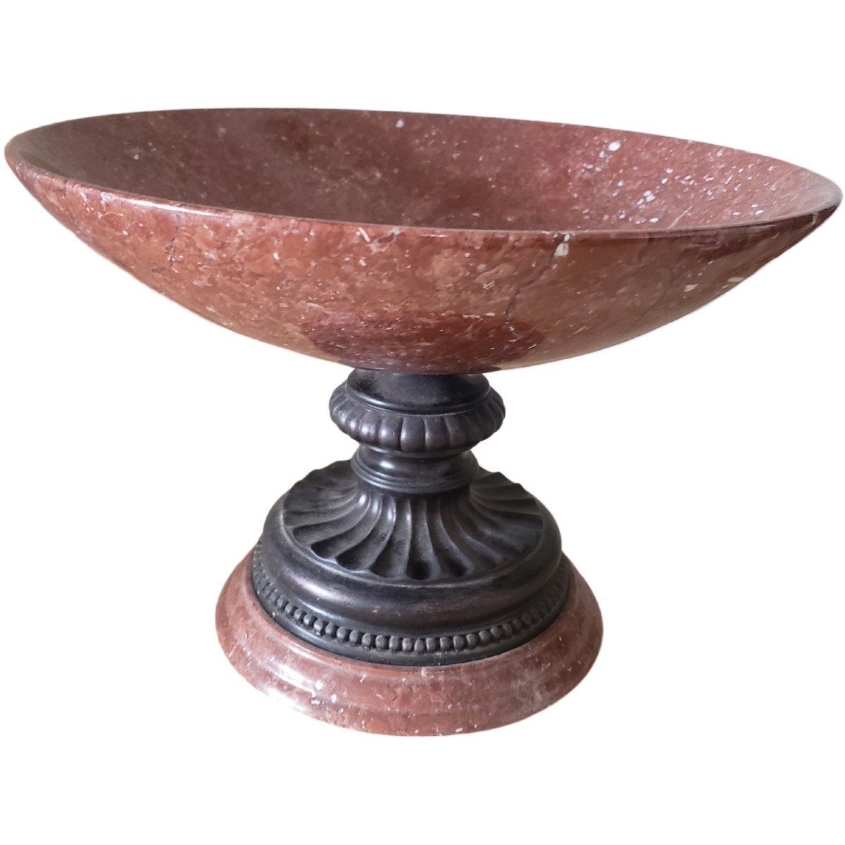Important Neoclassical Italian Tazza Cup In Red Marble And Bronze XIXth-photo-2