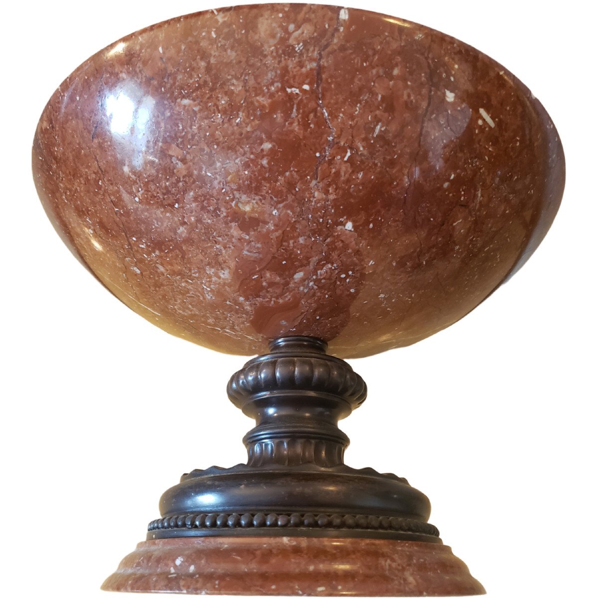 Important Neoclassical Italian Tazza Cup In Red Marble And Bronze XIXth-photo-4