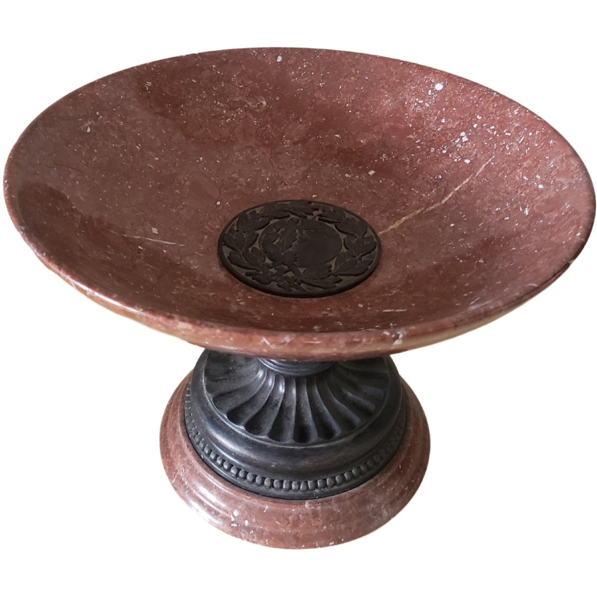 Important Neoclassical Italian Tazza Cup In Red Marble And Bronze XIXth-photo-1