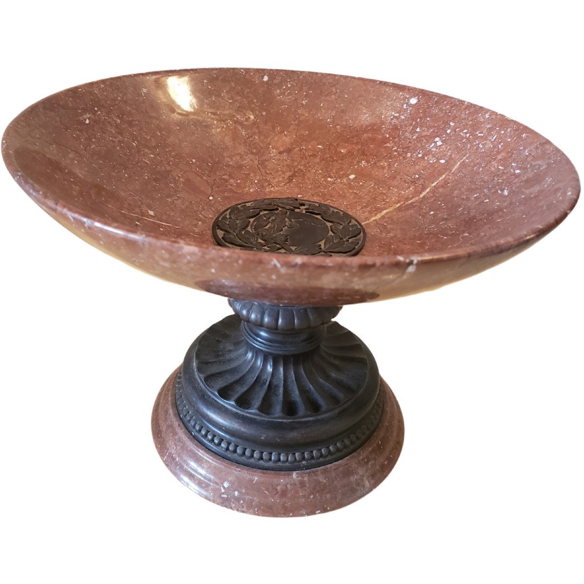 Important Neoclassical Italian Tazza Cup In Red Marble And Bronze XIXth-photo-4