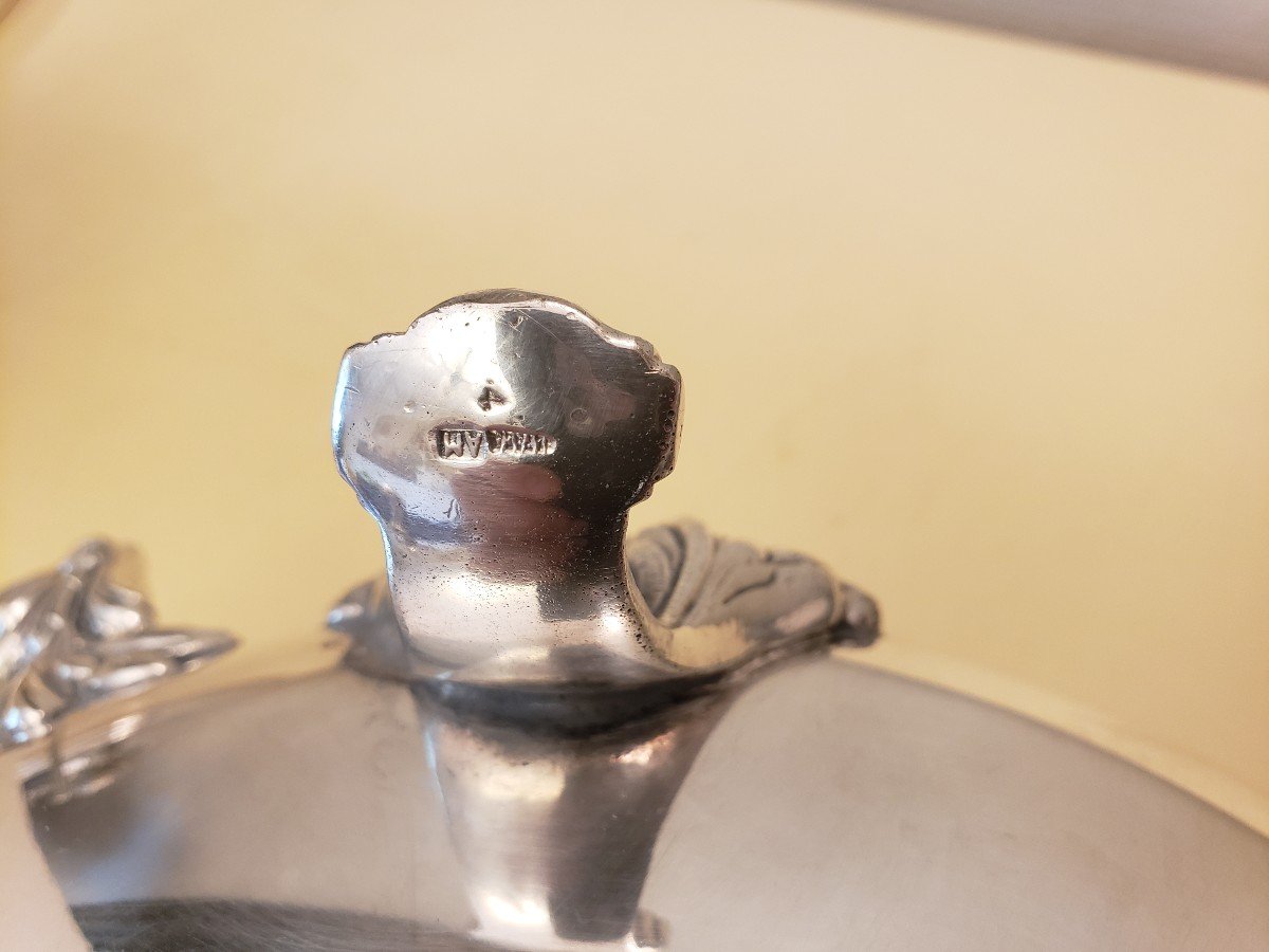 Tureen In Silver Metal With Rockery Decor-photo-3