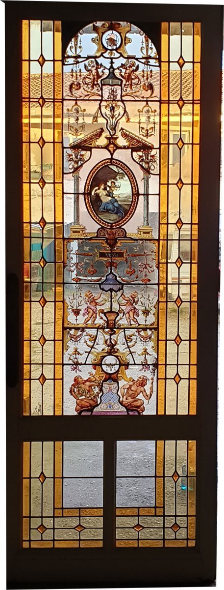 Stained Glass Renaissance Stained Glass Attributed To J.vantillard Silver Yellow Enamels Circa 1880-photo-1