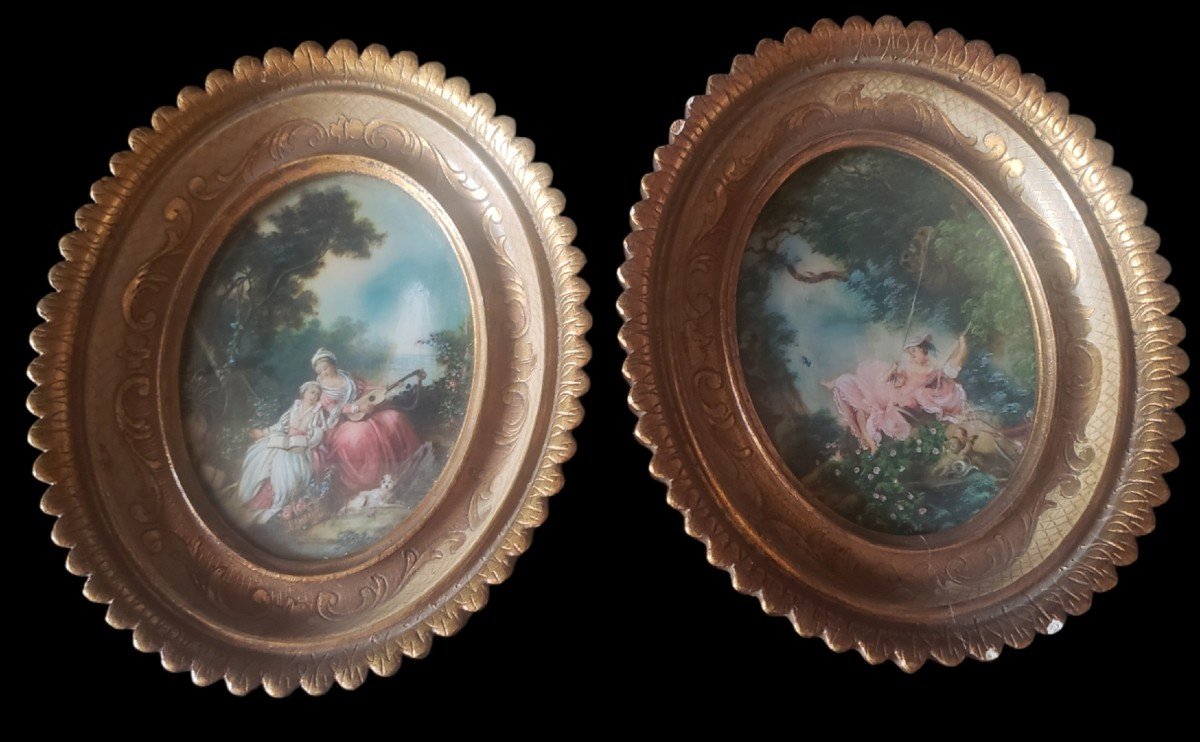 Pair Of Hilaire & Fragonart Miniature Paintings-photo-4