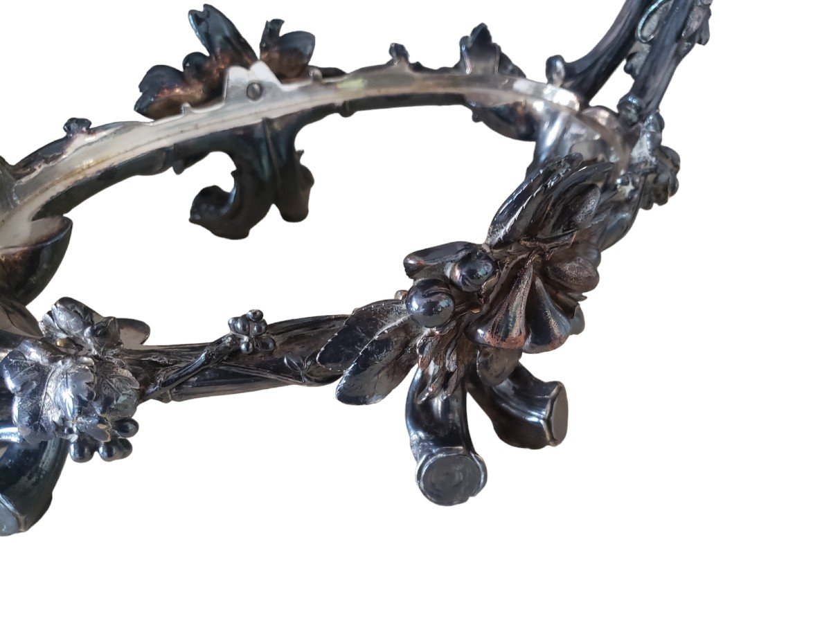 Christofle Above All Silver Bronze Jardiniere Table Decorated With Prunus Flowers And Grapes-photo-3