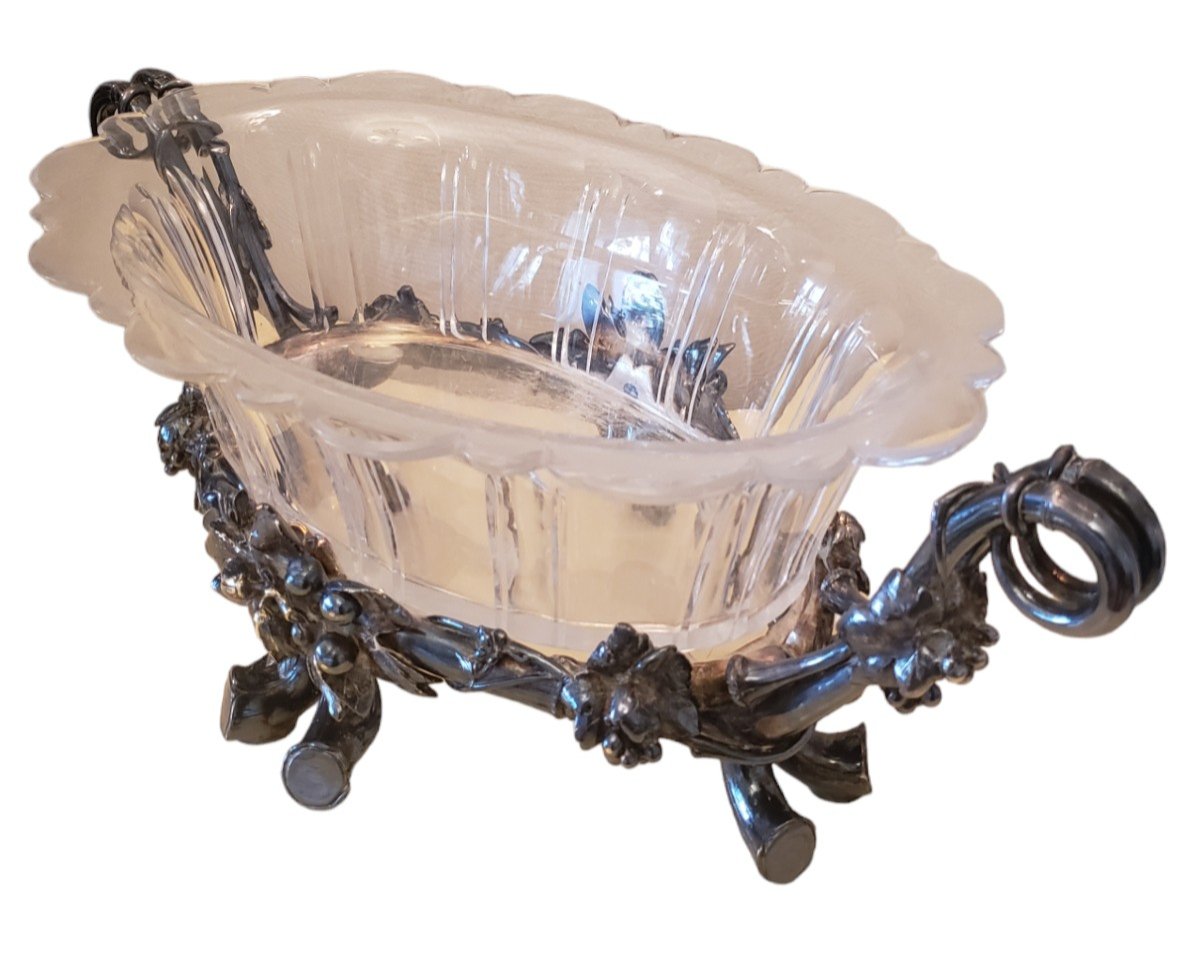 Christofle Above All Silver Bronze Jardiniere Table Decorated With Prunus Flowers And Grapes