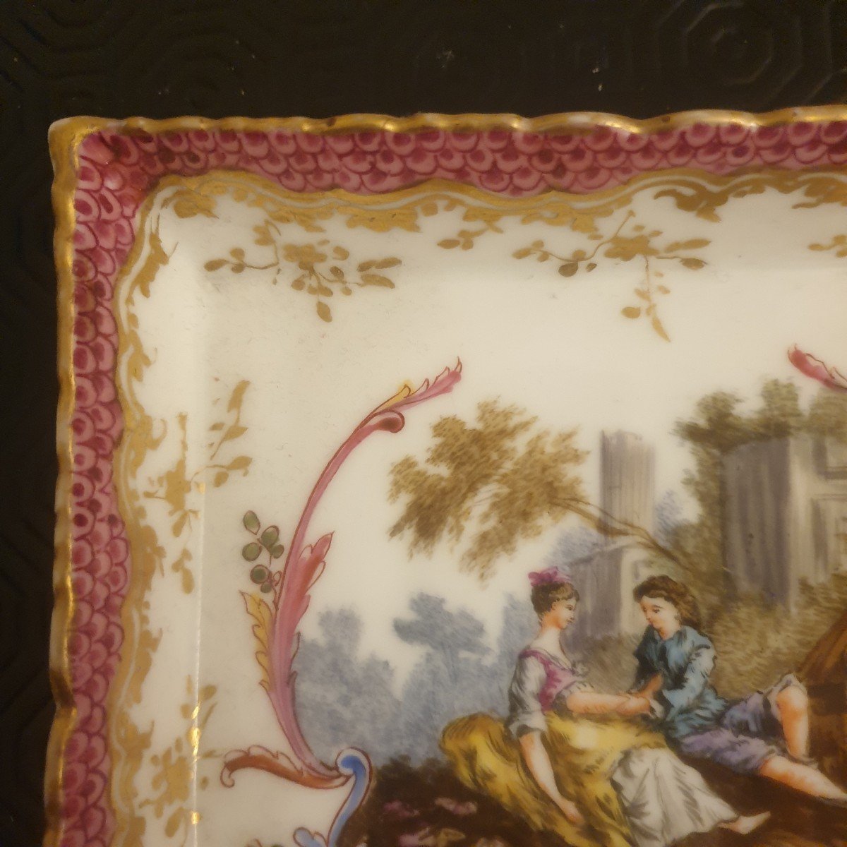 Meissen Porcelain Empty Pocket Cup Signed Galante Scene -photo-2
