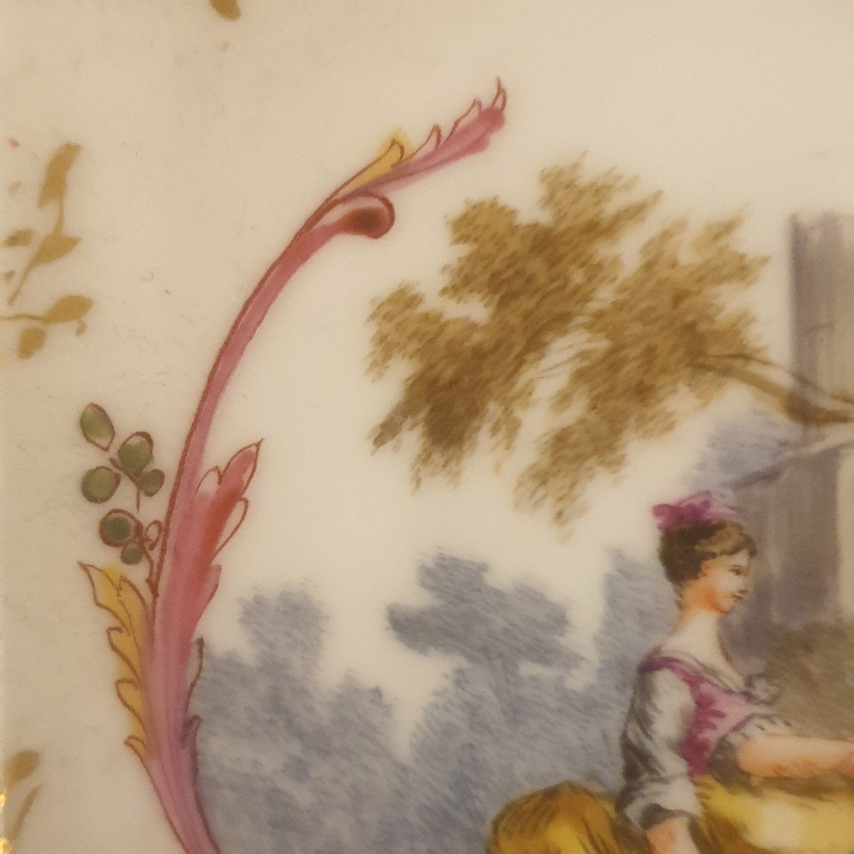 Meissen Porcelain Empty Pocket Cup Signed Galante Scene -photo-2