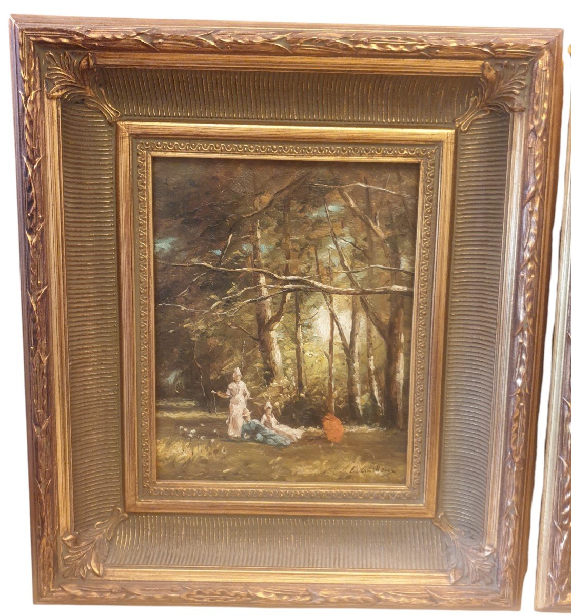 Paire Huile Sur Toile Paysage Et Bouquet De Fleurs-photo-2