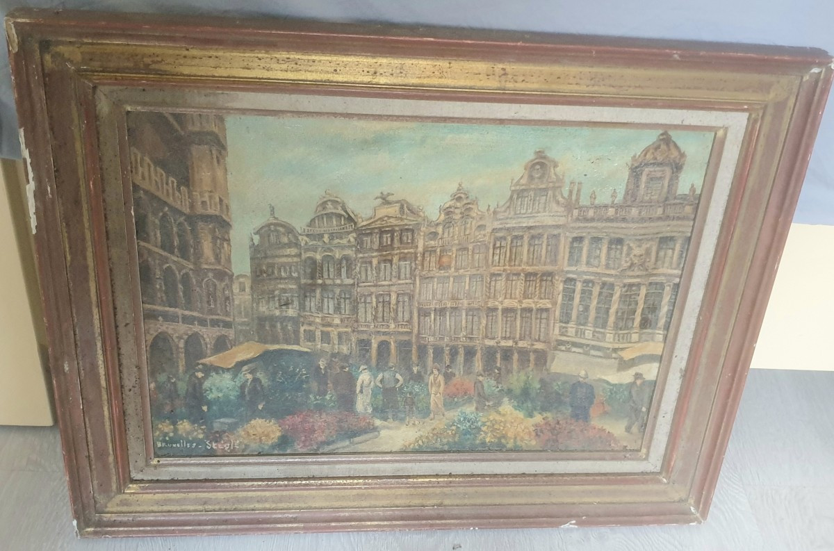 Stéglé Market On The Grand Place In Brussels Oil On Canvas