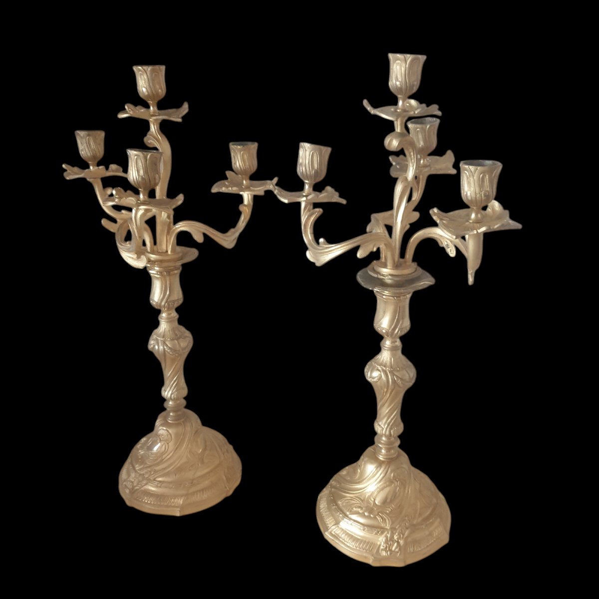 Pair Of 19th Century Gilt Bronze Candelabras And Candlesticks -photo-7