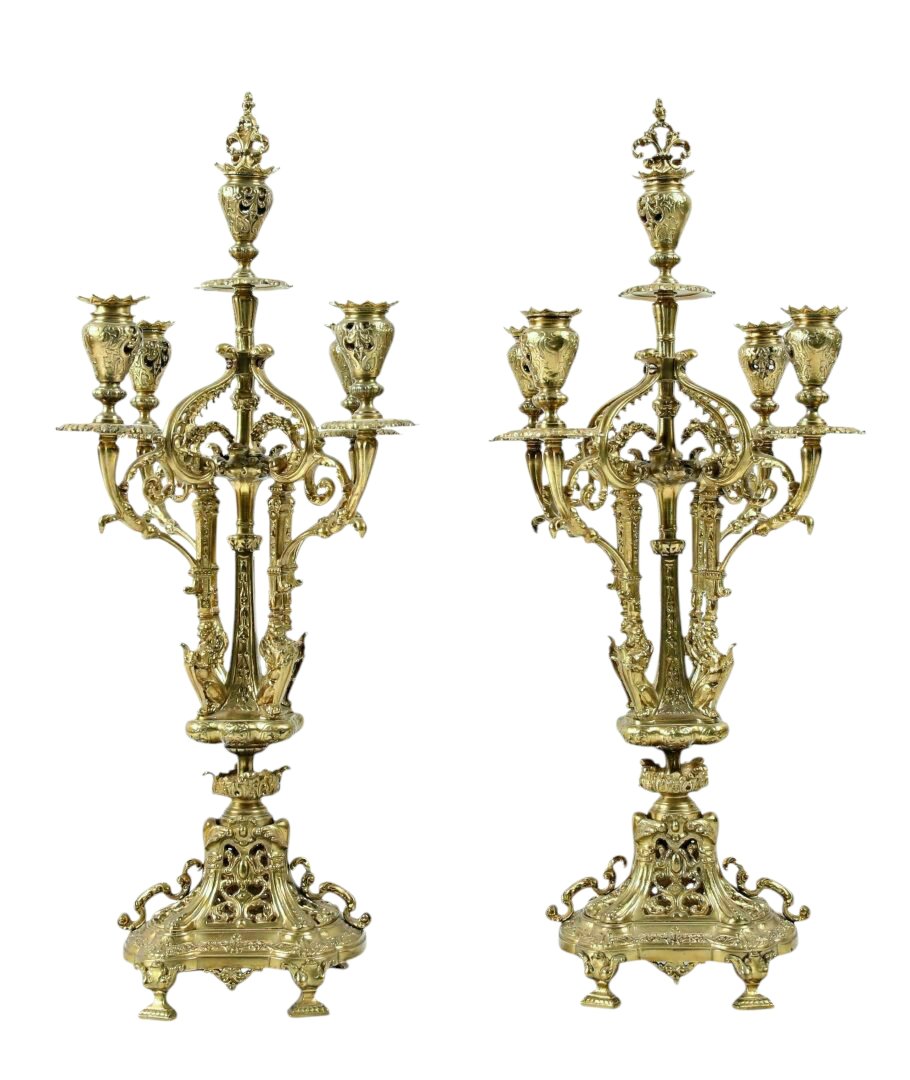Garniture De Cheminée En Bronze Doré Pendule Et Paire De Candelabres-photo-4