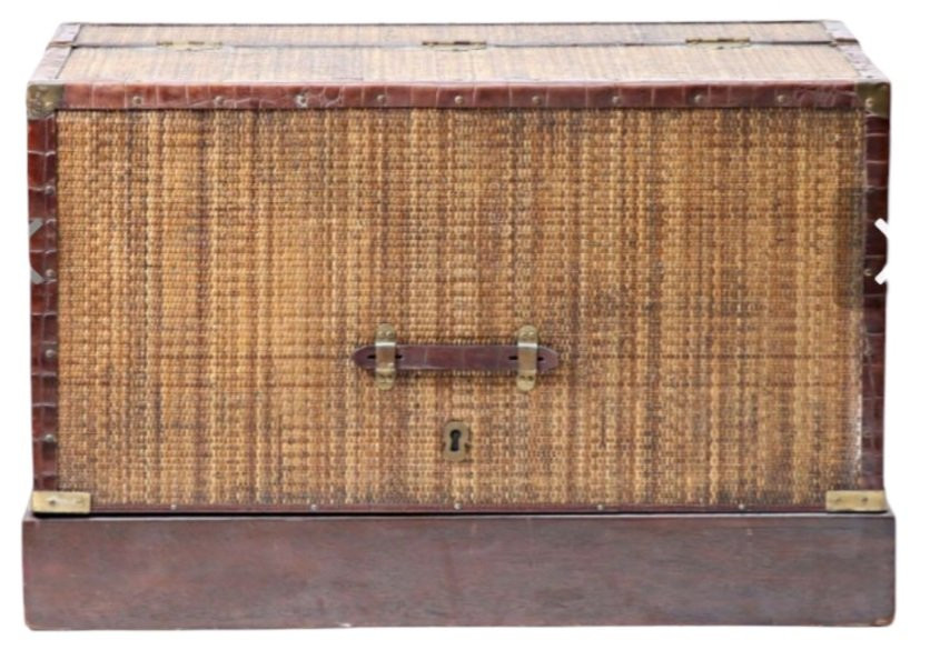Travel Bed Trunk Circa 1900 Woven Bamboo And Interior Storage -photo-4
