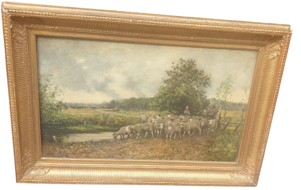 Charles Ferdinand Ceramano The Shepherd And His Son. Oil On Canvas