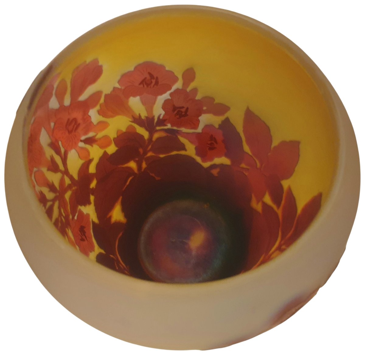 Vase emile gallé rouge sur fond jaune fleurs de bignone-photo-6