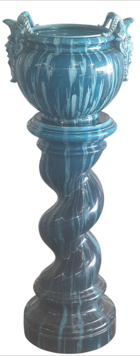Jérôme Massier Column And Vase In Vallauris Earthenware Signed -photo-2