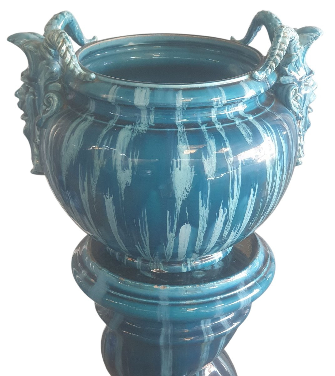 Jérôme Massier Column And Vase In Vallauris Earthenware Signed -photo-5