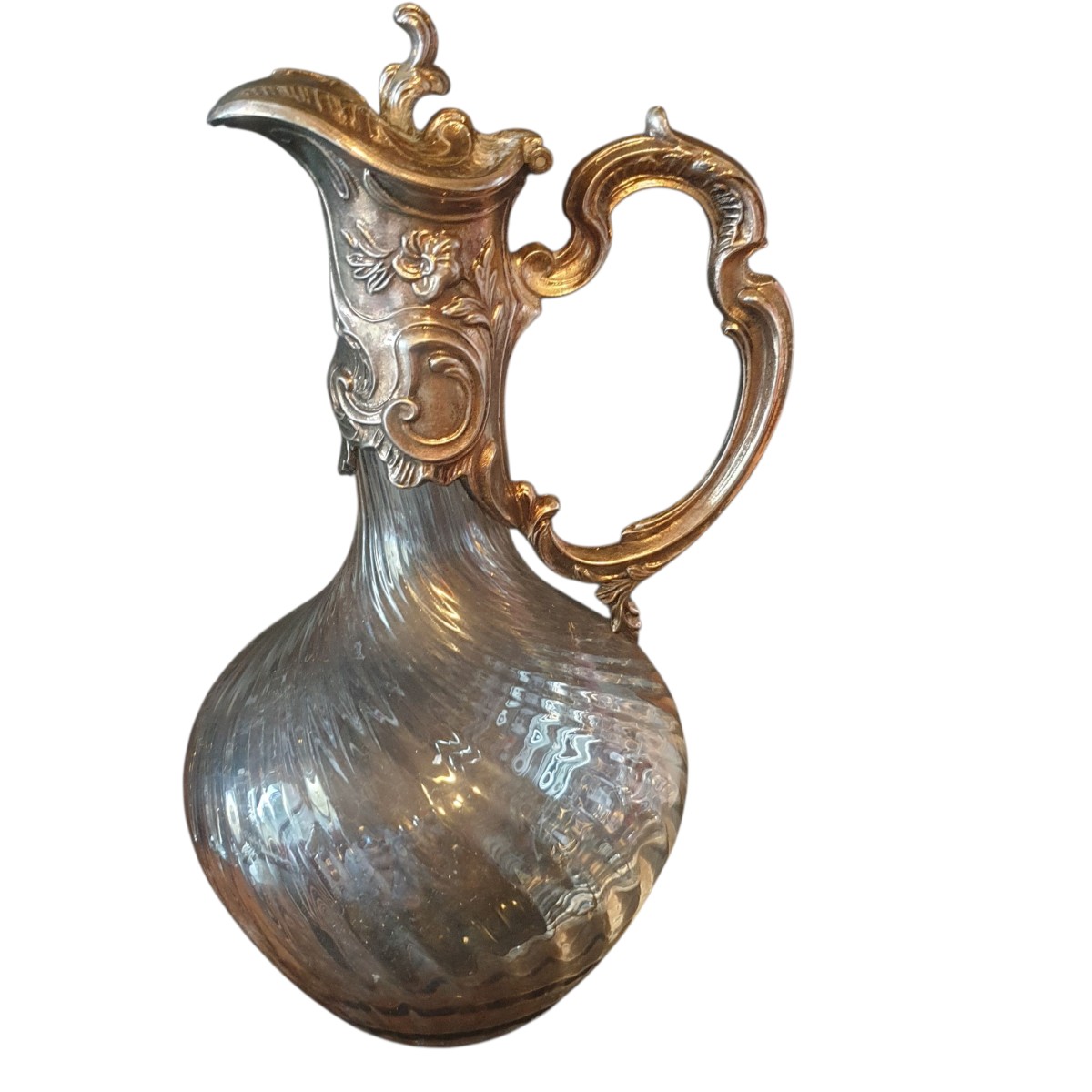 Paire de carafes aiguieres décanteur cristal et métal argenté circa 1900-photo-2