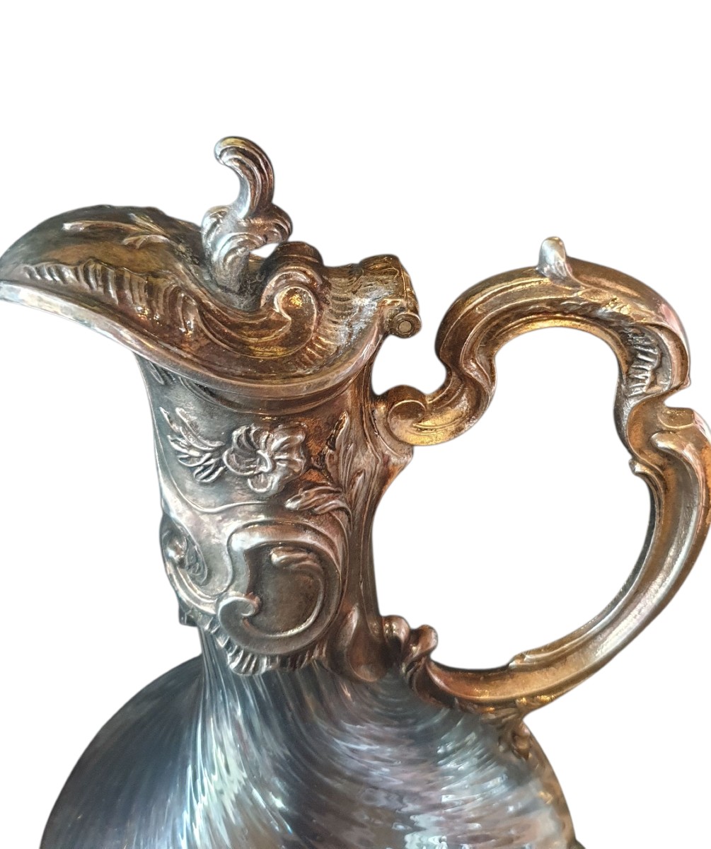 Paire de carafes aiguieres décanteur cristal et métal argenté circa 1900-photo-3