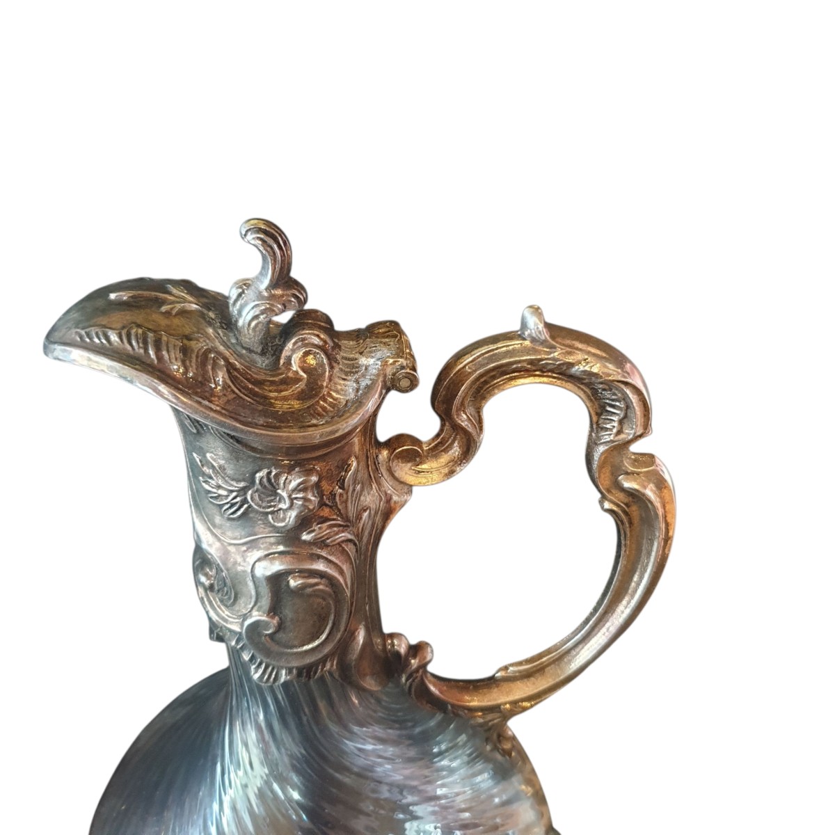 Paire de carafes aiguieres décanteur cristal et métal argenté circa 1900-photo-4