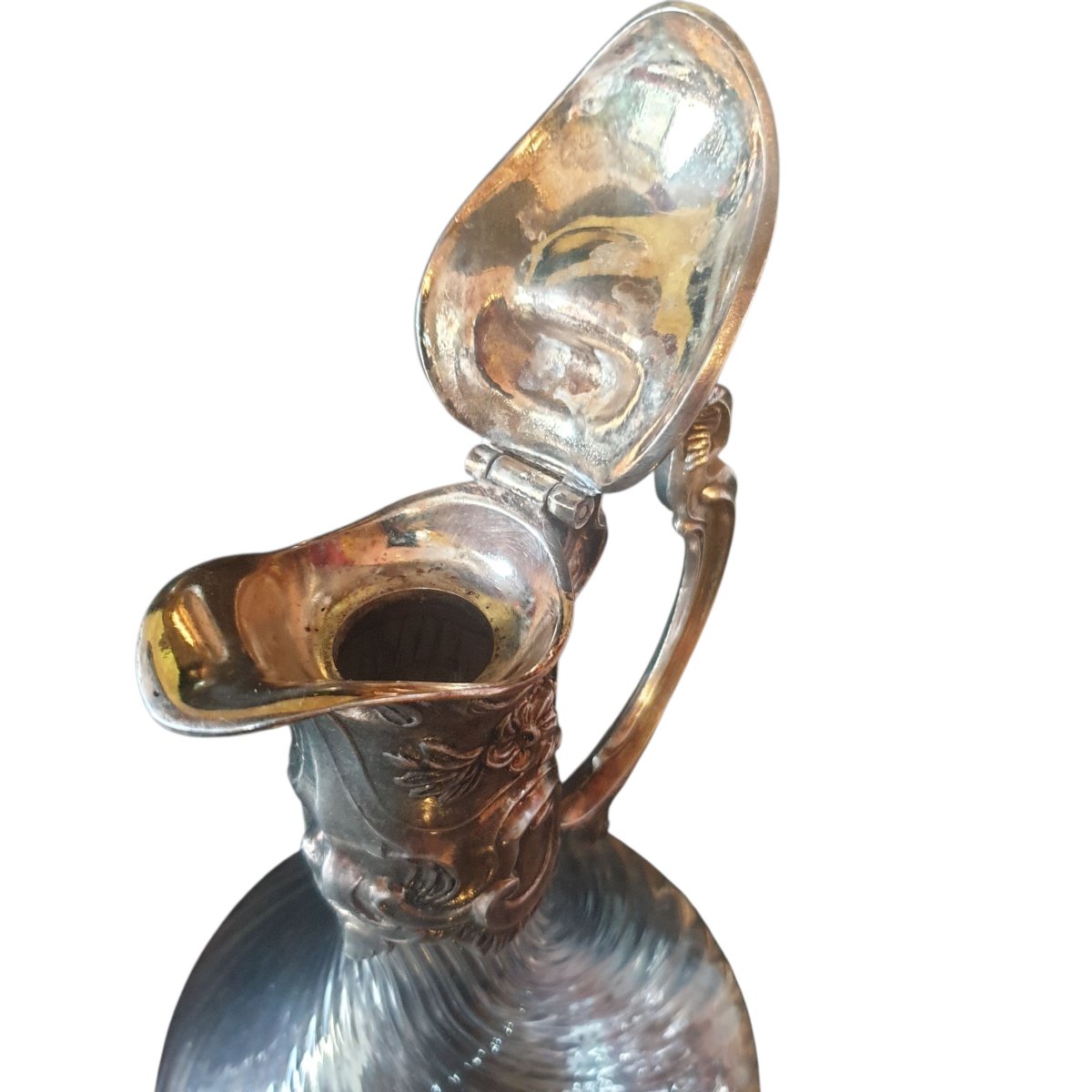 Paire de carafes aiguieres décanteur cristal et métal argenté circa 1900-photo-4