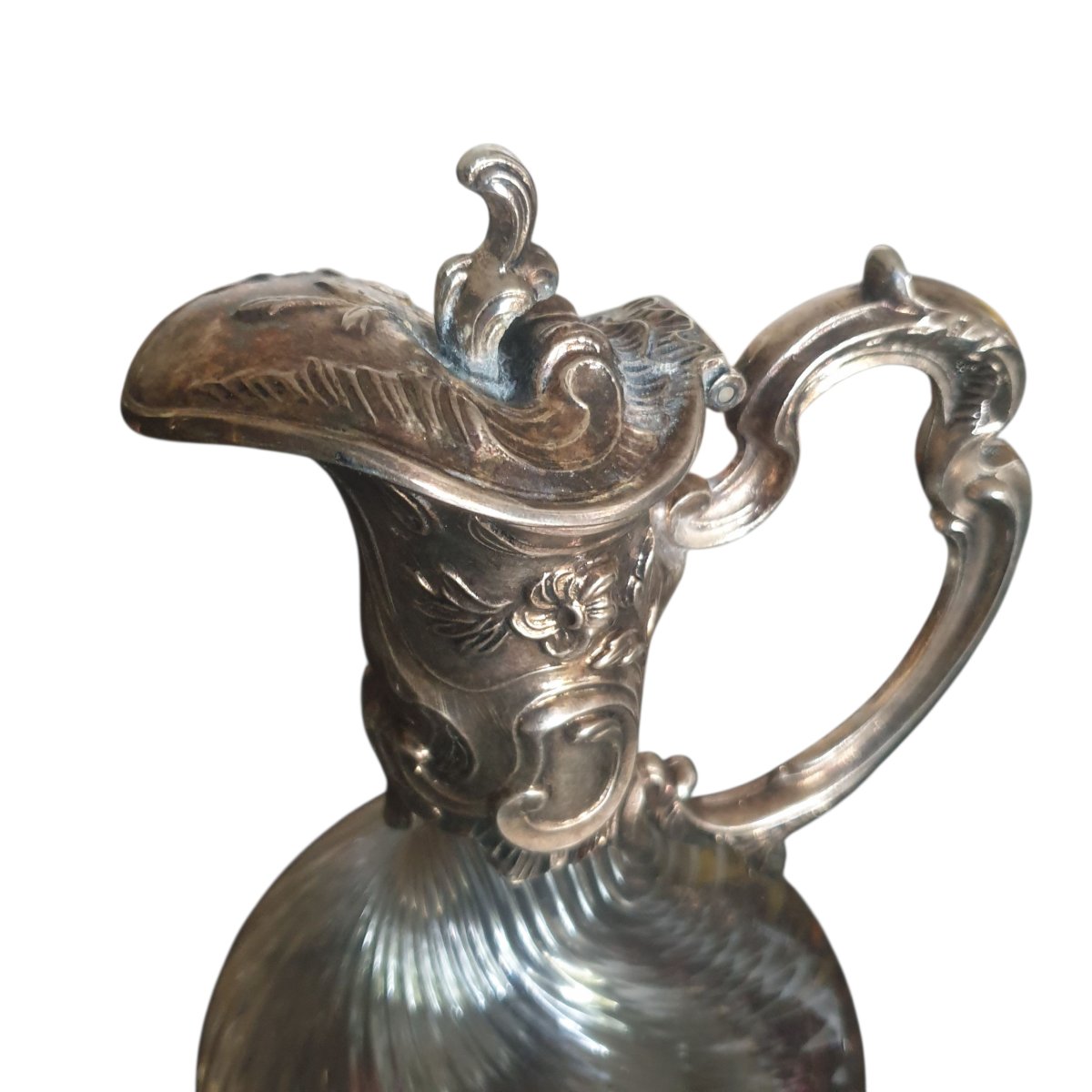 Paire de carafes aiguieres décanteur cristal et métal argenté circa 1900-photo-8
