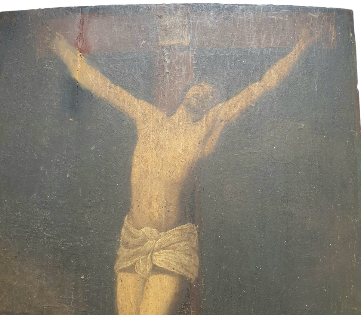 Jesus Christ On The Cross, Oil On Panel, 18th Century -photo-2