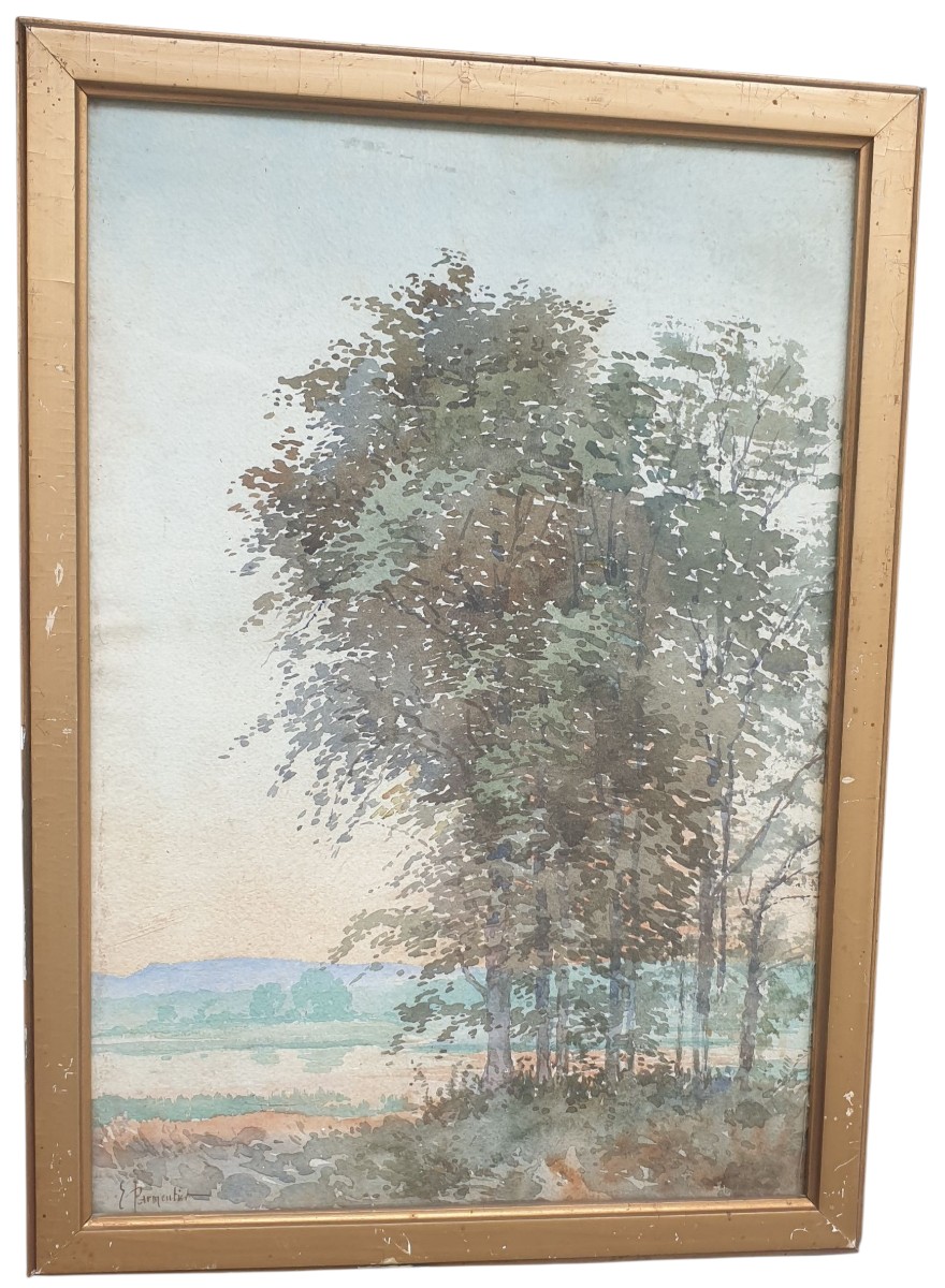 3 Watercolors Under Glass Signed Parmentier, One Of Which Is Unsigned -photo-2