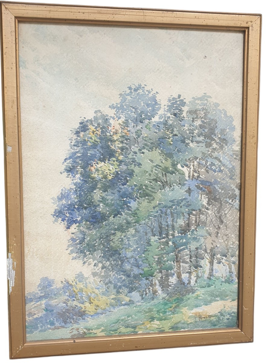 3 Watercolors Under Glass Signed Parmentier, One Of Which Is Unsigned -photo-3
