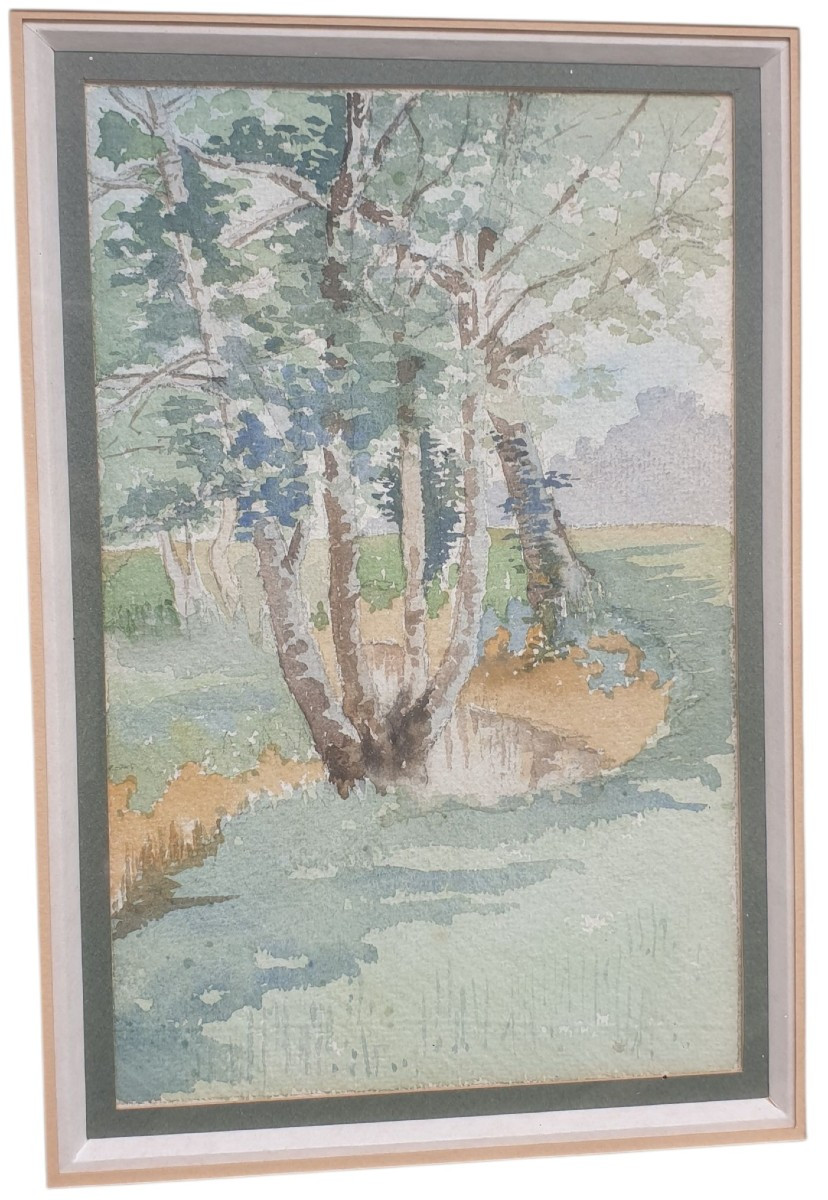 3 Watercolors Under Glass Signed Parmentier, One Of Which Is Unsigned -photo-4